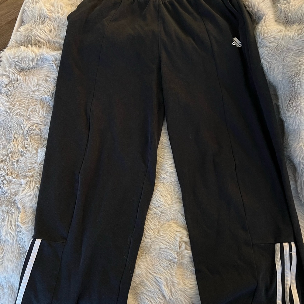 Adidas Kids Black Joggers with White Stripes